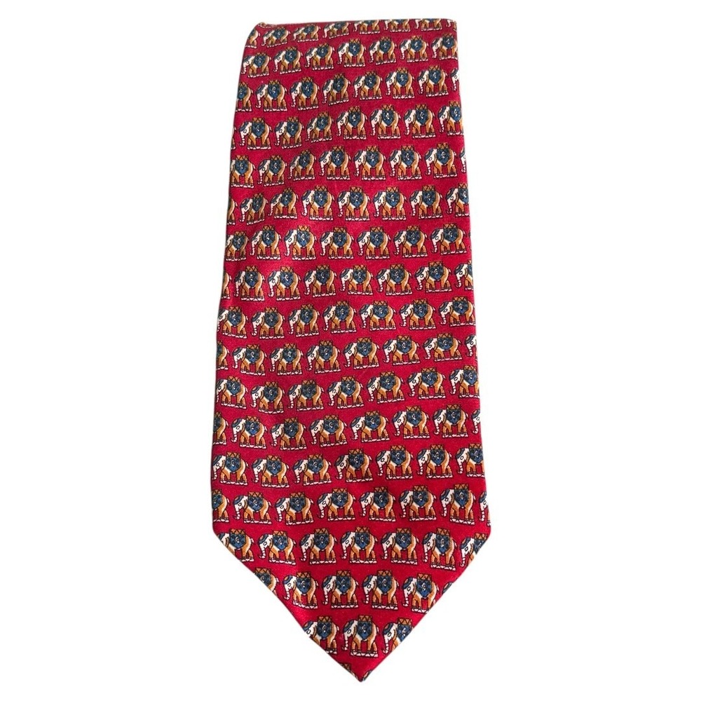 BEAUFORT by Tie Rack 100% Silk Red with‎ elephants Necktie Vtg - Picture 4 of 4
